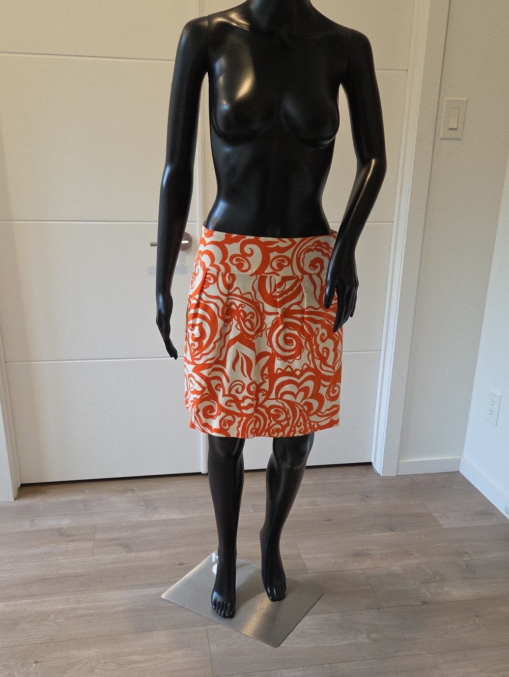 Women's Orange Floral Print A-Line Skirt